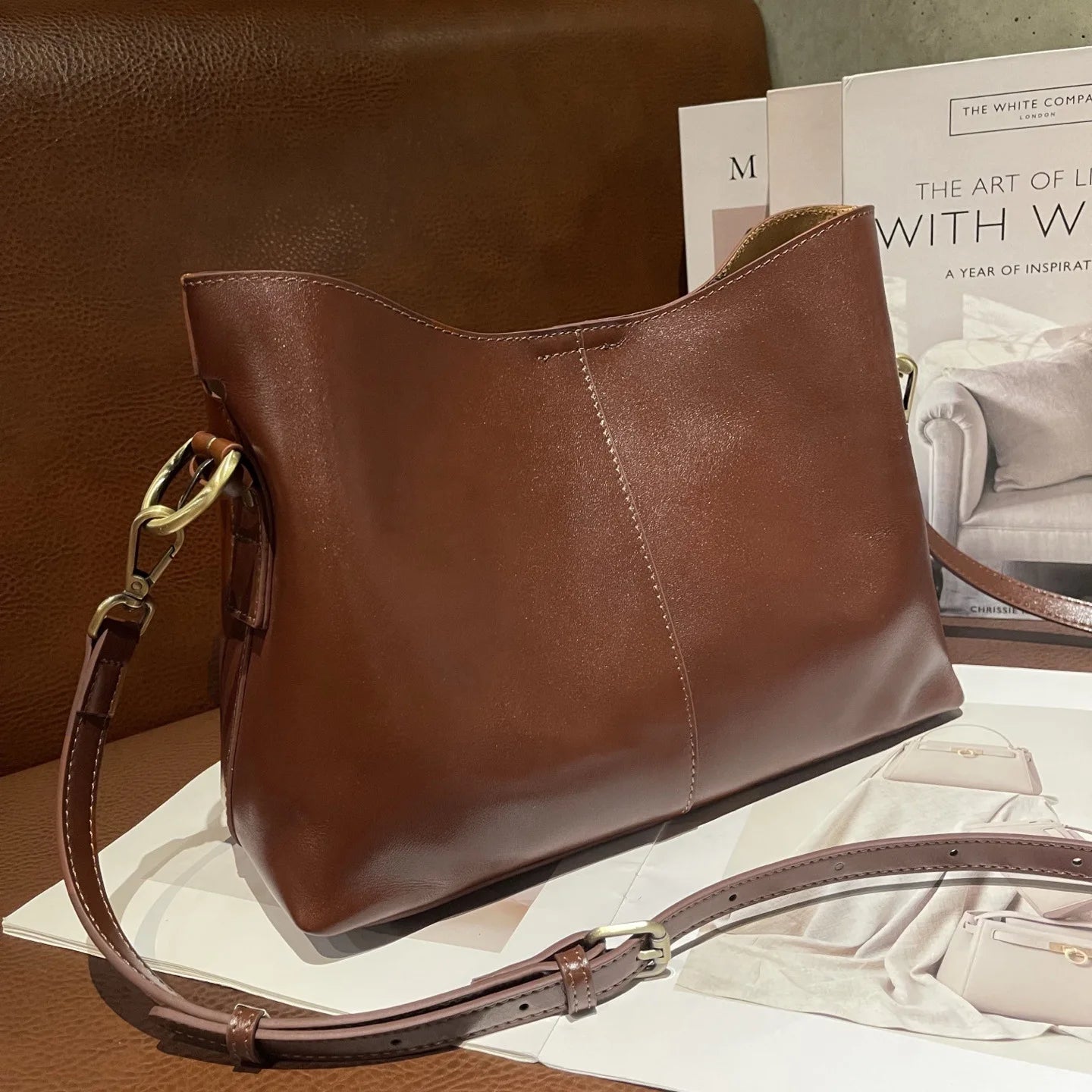 2025 Luxury Top Layer Vegetable Tanned Cowhide Leather Tote Bag Large Capacity Genuine Leather Shoulder Crossbody Bag for Women