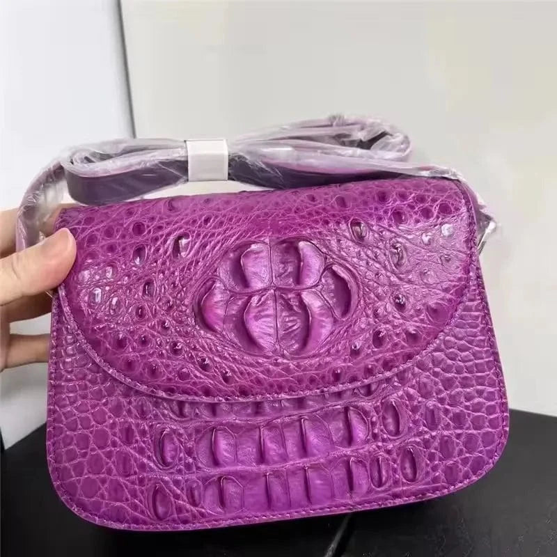 Authentic Real Crocodile Skin Women Small Saddle Purse Genuine Alligator Leather Lady Sling Bag Female Single Cross Shoulder Bag