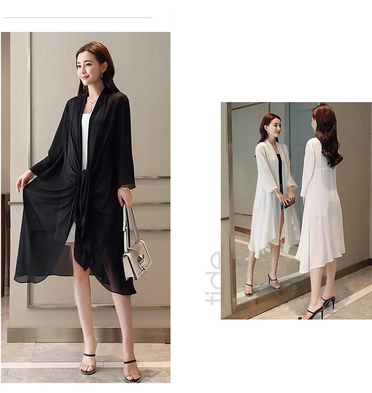 Women Clothing 2021Female Summer Thin Section Long Sun Protection Clothing Long Sleeve Shawl Chiffon Cardigan Trend Coat B19