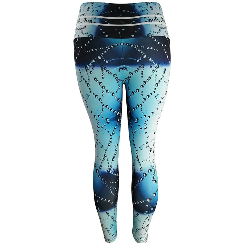 FCCEXIO Shinny Water Droplets Print Women Pants Push Up Running Sports Leggings Slim Pants Female Casual Trousers Fitness Leggin