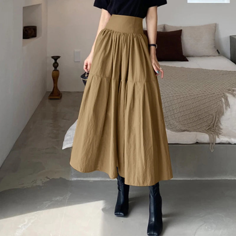 Celmia High Waist Swing Long Skirt Women Fashion Pleated Zipper Party Jupe Casual Loose A-line Skirt 2024 Vintage Beach Skirt
