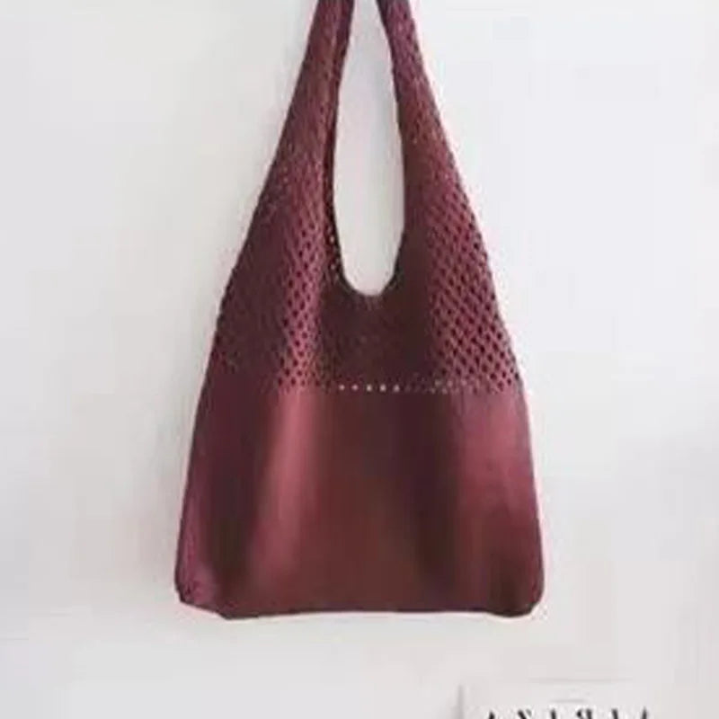 Custom Personalized Knitting Crochet Tote Bags Shoulder Handbags for Women Summer Beach Fashion Weaving Hollow Handbag