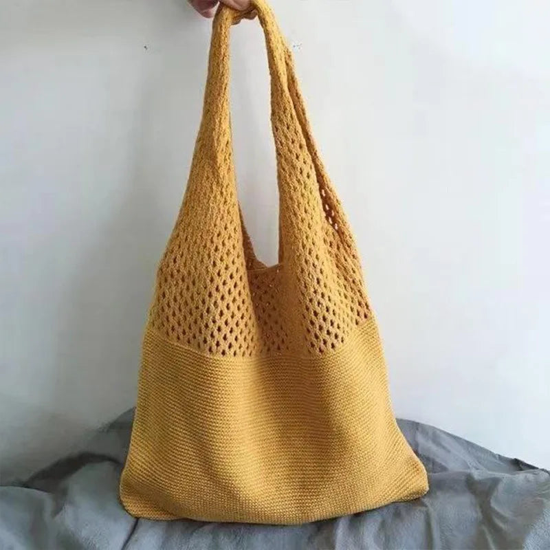 Custom Personalized Knitting Crochet Tote Bags Shoulder Handbags for Women Summer Beach Fashion Weaving Hollow Handbag
