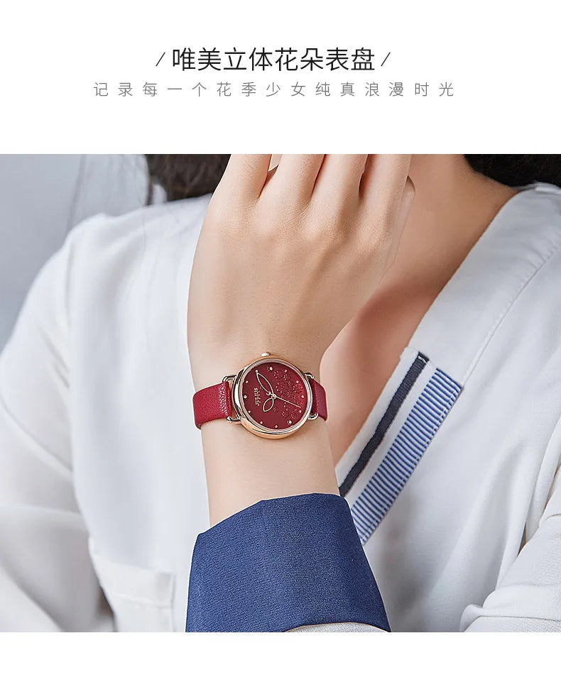 Four-leaf Clover Flower Elegant Women's Watch Japan Mov't Lady Hours Fine Fashion Real Leather Bracelet Girl's Gift Julius Box