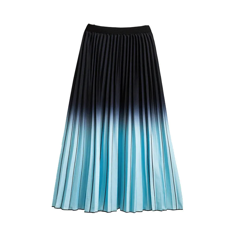 Casual Floral Midi Pleated Skirt For Women Fashion Printed Flower A Line Elastic High Waist Mid-length Skirt Female Ladies falda