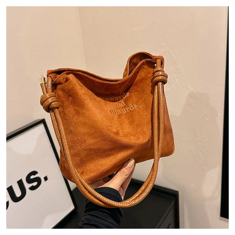 Vintage Bucket Bag for Women Suede Shoulder Handbag Versatile Shoulder Purse Underarm Bags Lightweight Shoulder Crossbody Bag