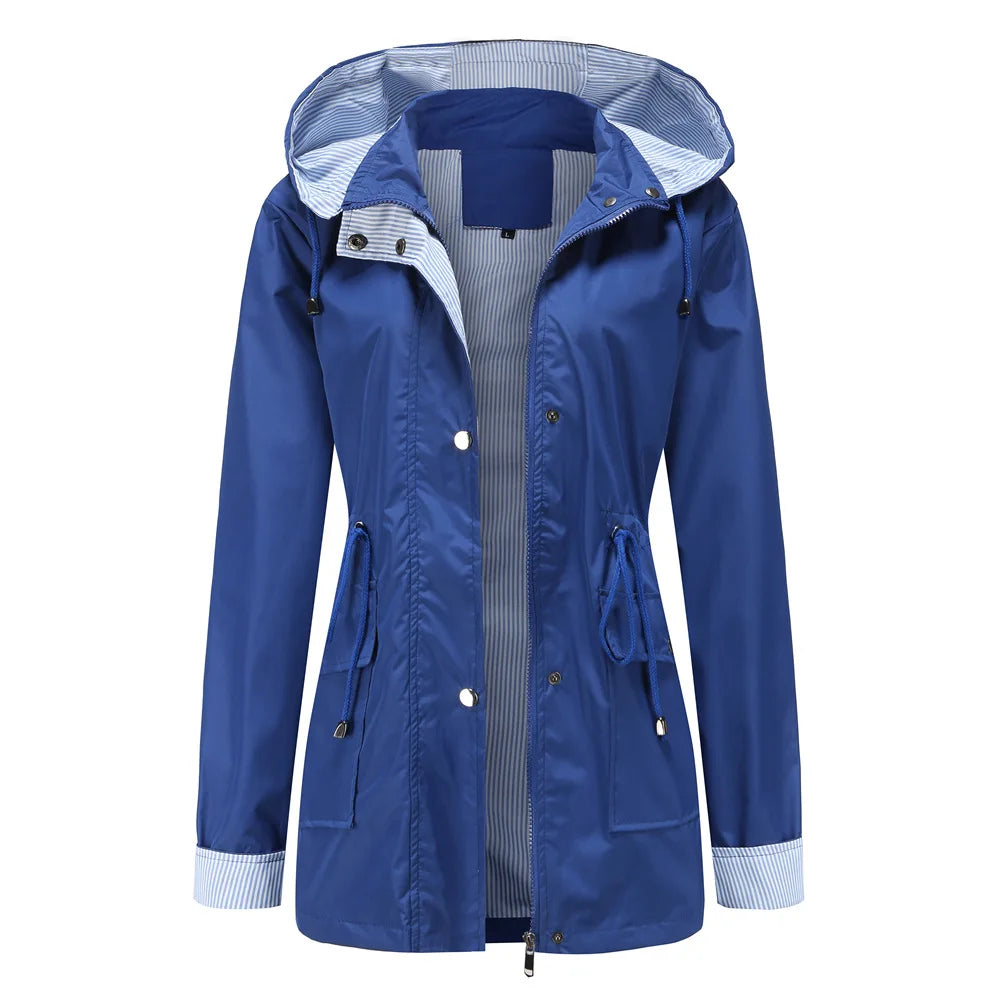 Autumn Winter Women Hooded Windbreaker Hiking Jacket Outdoor Camping Jackets Long Sleeve Zipper Waterproof Coat Outwear S-3XL