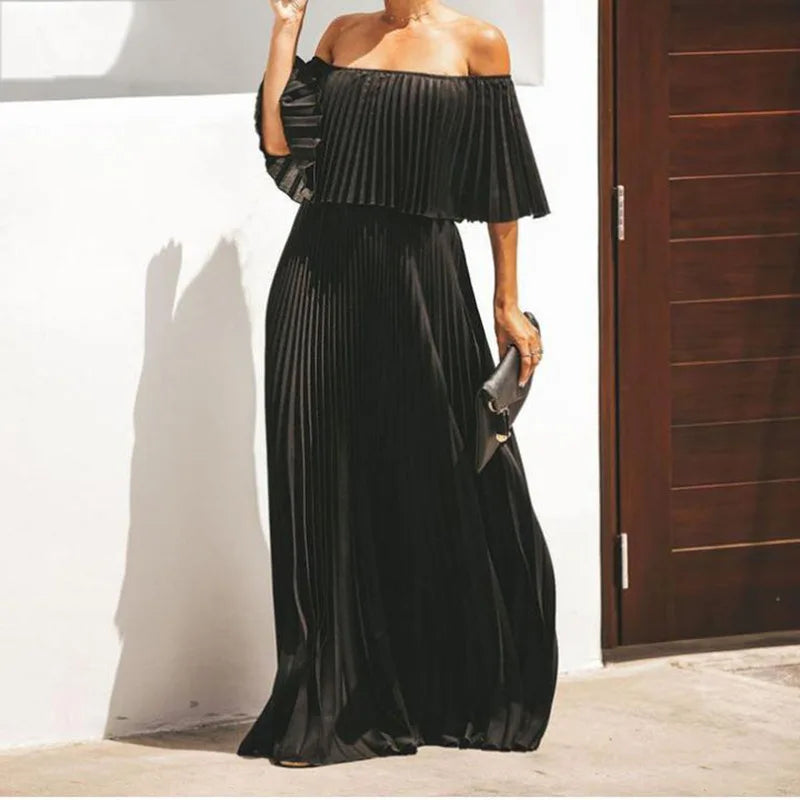 Elegant Off Shoulder Patchwork Maxi Dress for Women