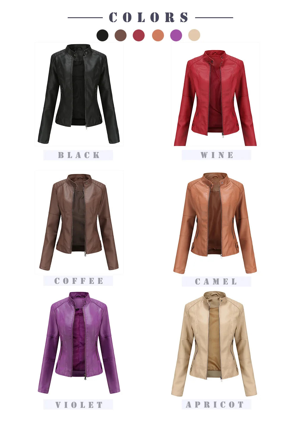 Women Leather Jacket 2025 Spring Autumn Black PU Leather Coat Stand-up Collar Motor Biker Jacket