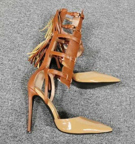 Orange Tassel Pointed Toe High Heel Casual Sandals for Women