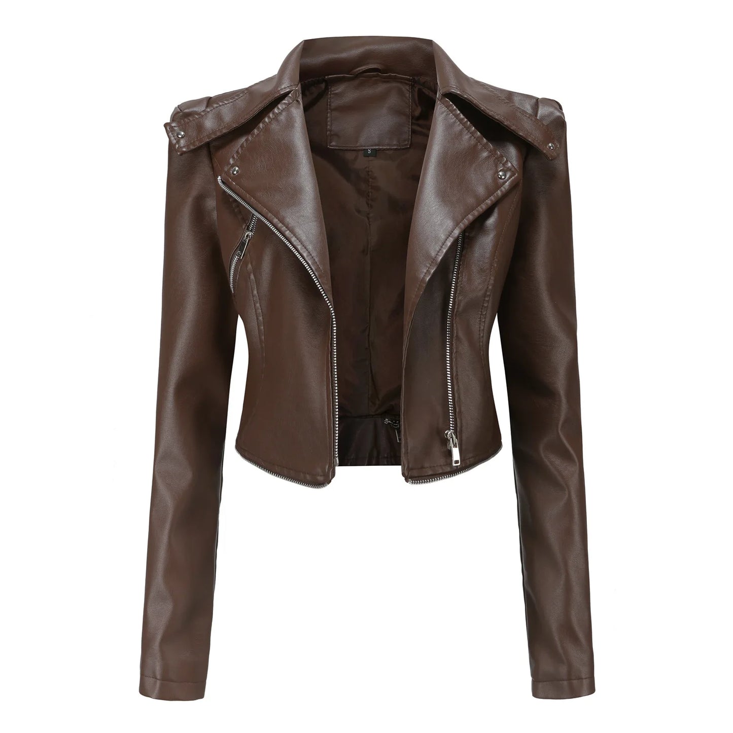 Spring Autumn Motorcycle PU Leather Jacket Women Casual Leather Coat Female Long Sleeve Turn-down Collar Solid Outwear