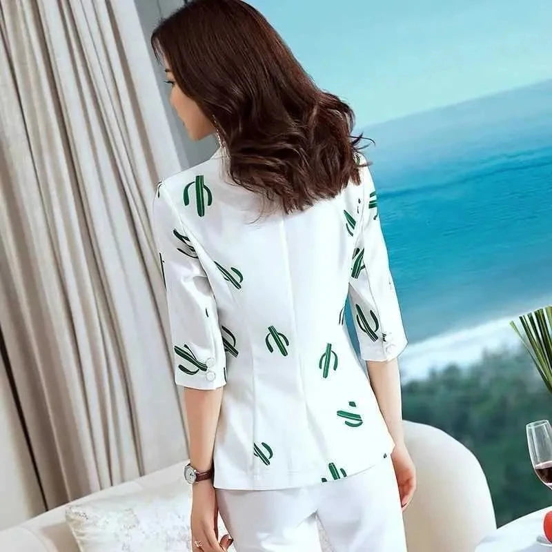 Polka Dot Ssuit Jacket Female Ins Spring Summer 2024 New Korean Thin Section Slim Fashion Print A Buckle Blazer Mother Tide 427