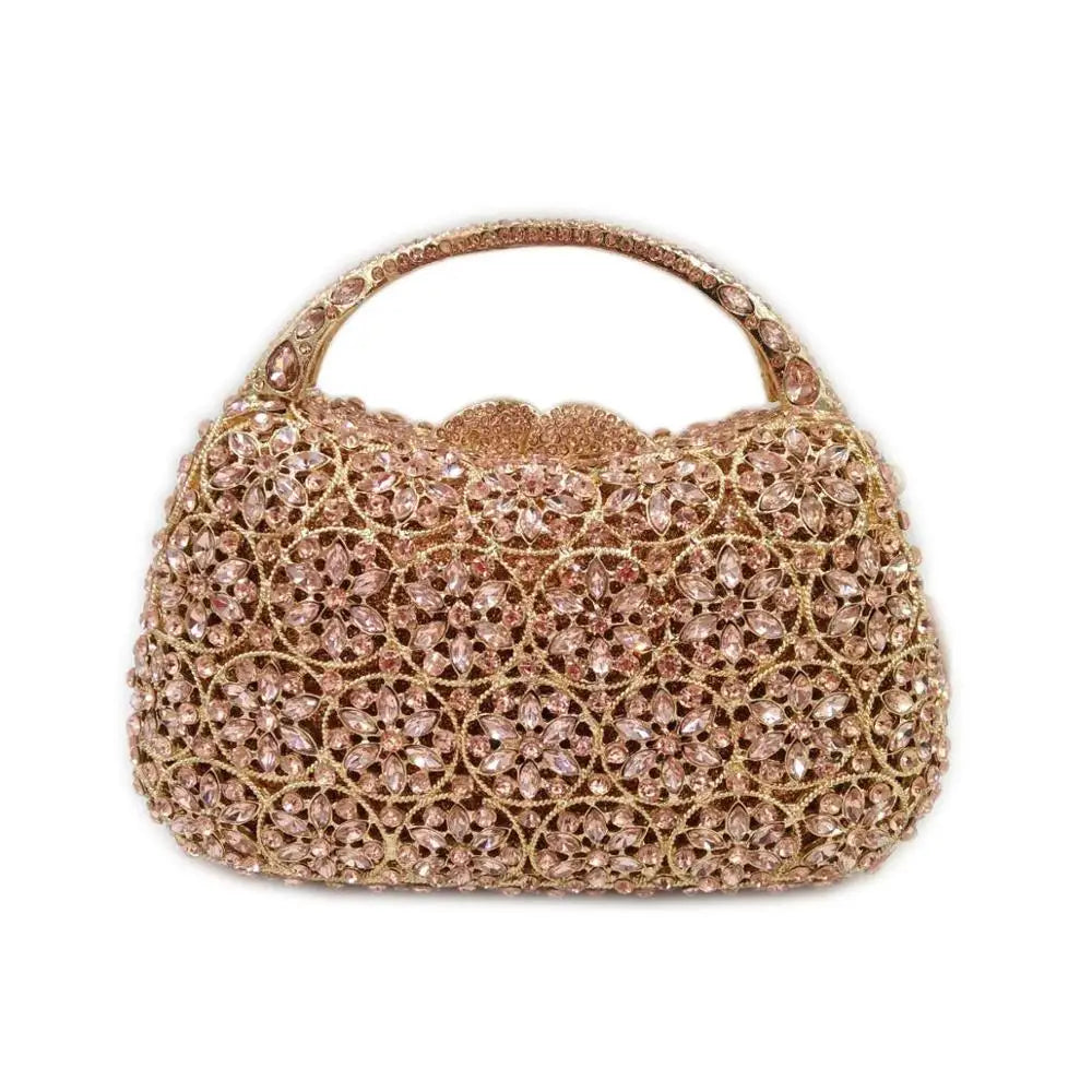 Women Champagne/Blue Color Stone Evening Bags Purses and Handbags Wedding Party Dinner Crystal Flower Clutch Bags Minaudiere Bag