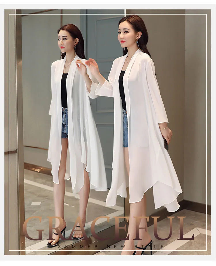 Women Clothing 2021Female Summer Thin Section Long Sun Protection Clothing Long Sleeve Shawl Chiffon Cardigan Trend Coat B19