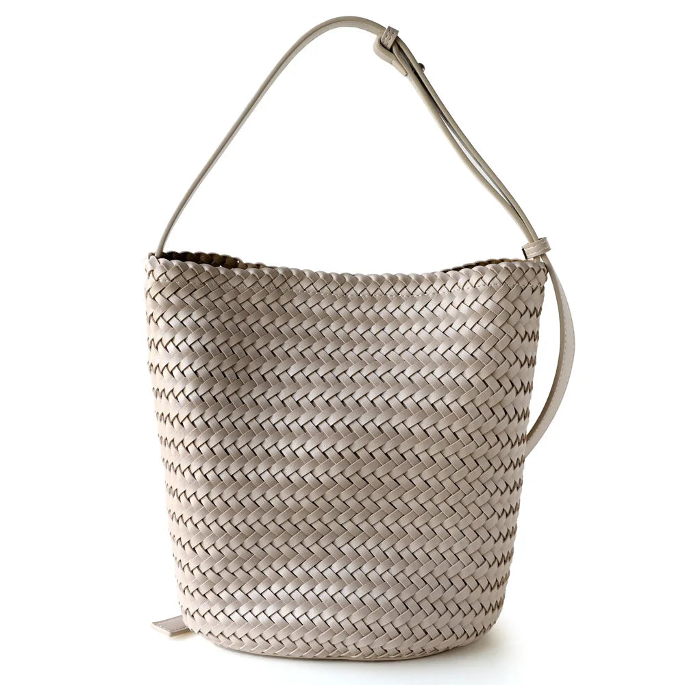 Luxury Vintage PU Leather Braided Bucket Bag for Women New High-End Hand-Woven Single-Shoulder Crossbody Bag Foldable Durable