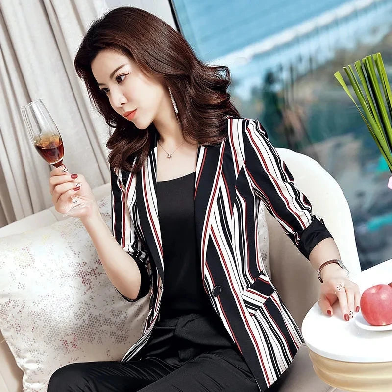 Polka Dot Ssuit Jacket Female Ins Spring Summer 2024 New Korean Thin Section Slim Fashion Print A Buckle Blazer Mother Tide 427