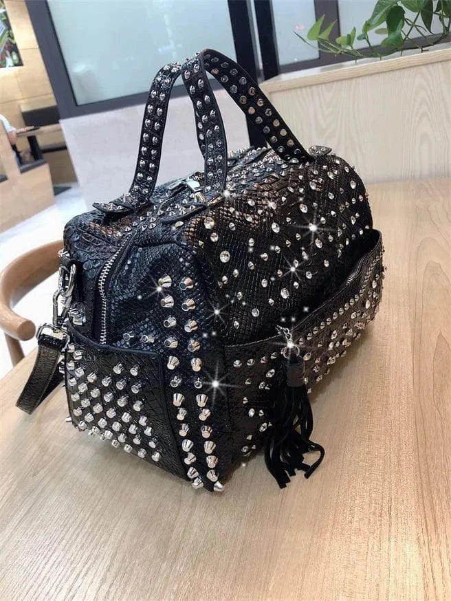 New Trend Handbags Personality Fashion Retro Leopard Rhinestone Handbag Rivet Shoulder Bag Ladies Casual Handbag Messenger Bag