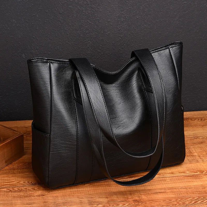 2024 Fashion Women Solid Color Shoulder Bag Soft Pu Leather Commute Large Capacity Casual Tote Handbag for Female