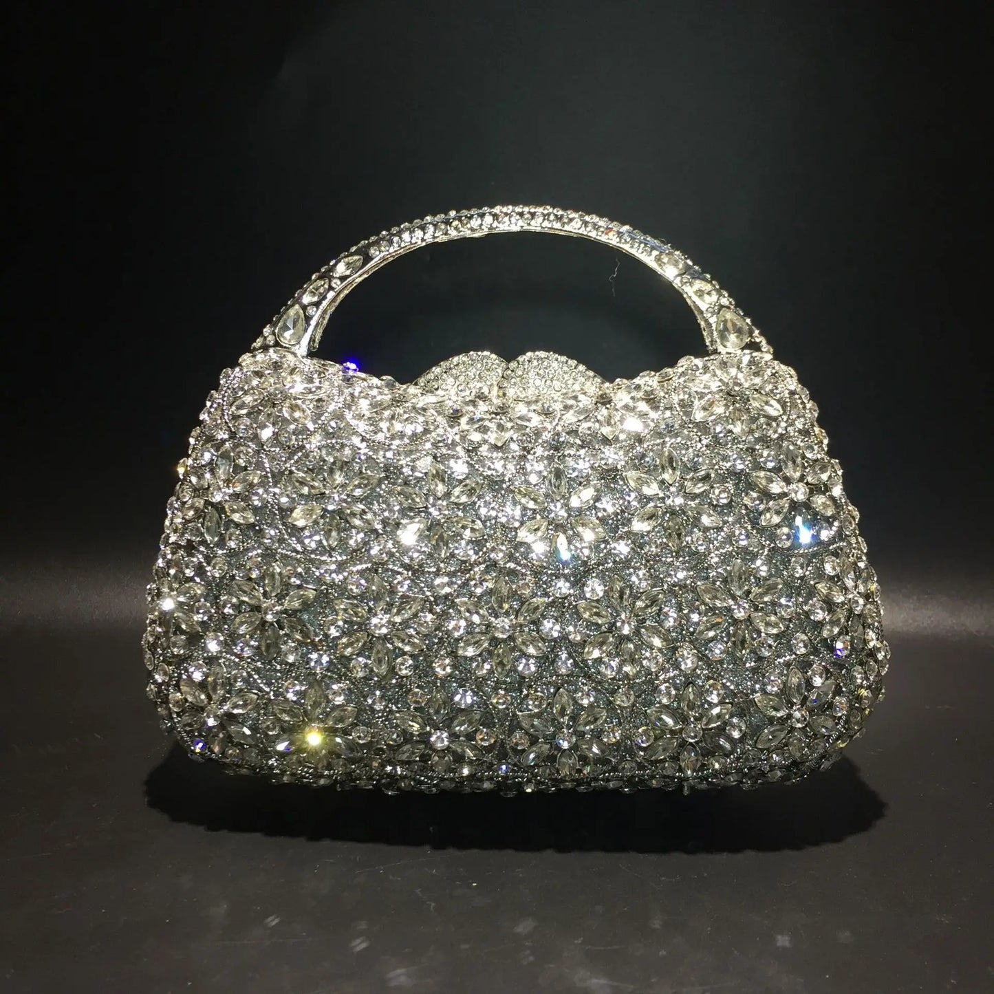 Women Champagne/Blue Color Stone Evening Bags Purses and Handbags Wedding Party Dinner Crystal Flower Clutch Bags Minaudiere Bag