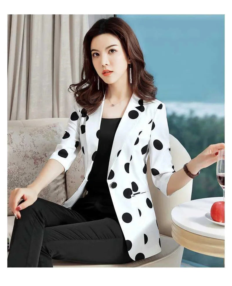 Polka Dot Ssuit Jacket Female Ins Spring Summer 2024 New Korean Thin Section Slim Fashion Print A Buckle Blazer Mother Tide 427