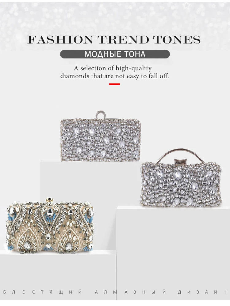 Women Clutch Evening Bag Beaded Crystal Lady Wedding Purse Rhinestones Handbags Silver Black Evening Clutch Bags for Women