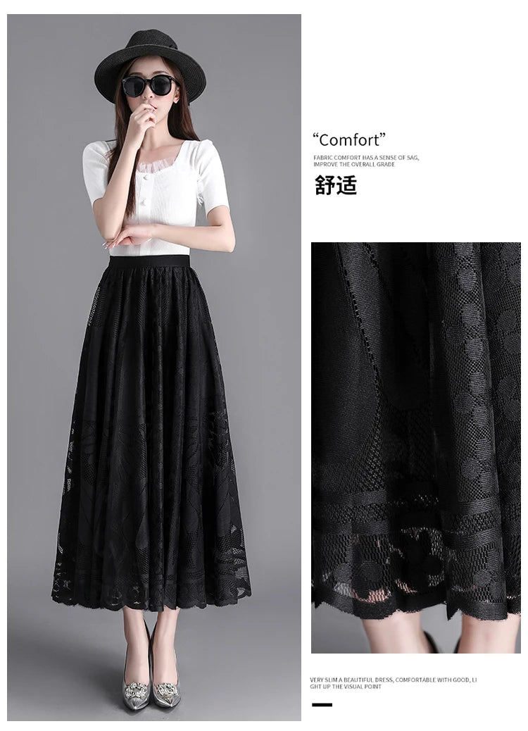Fashion Long Black Skirt For Women A Line Lace Skirt Women Long Maxi Skirts For Women Summer Faldas Mujer