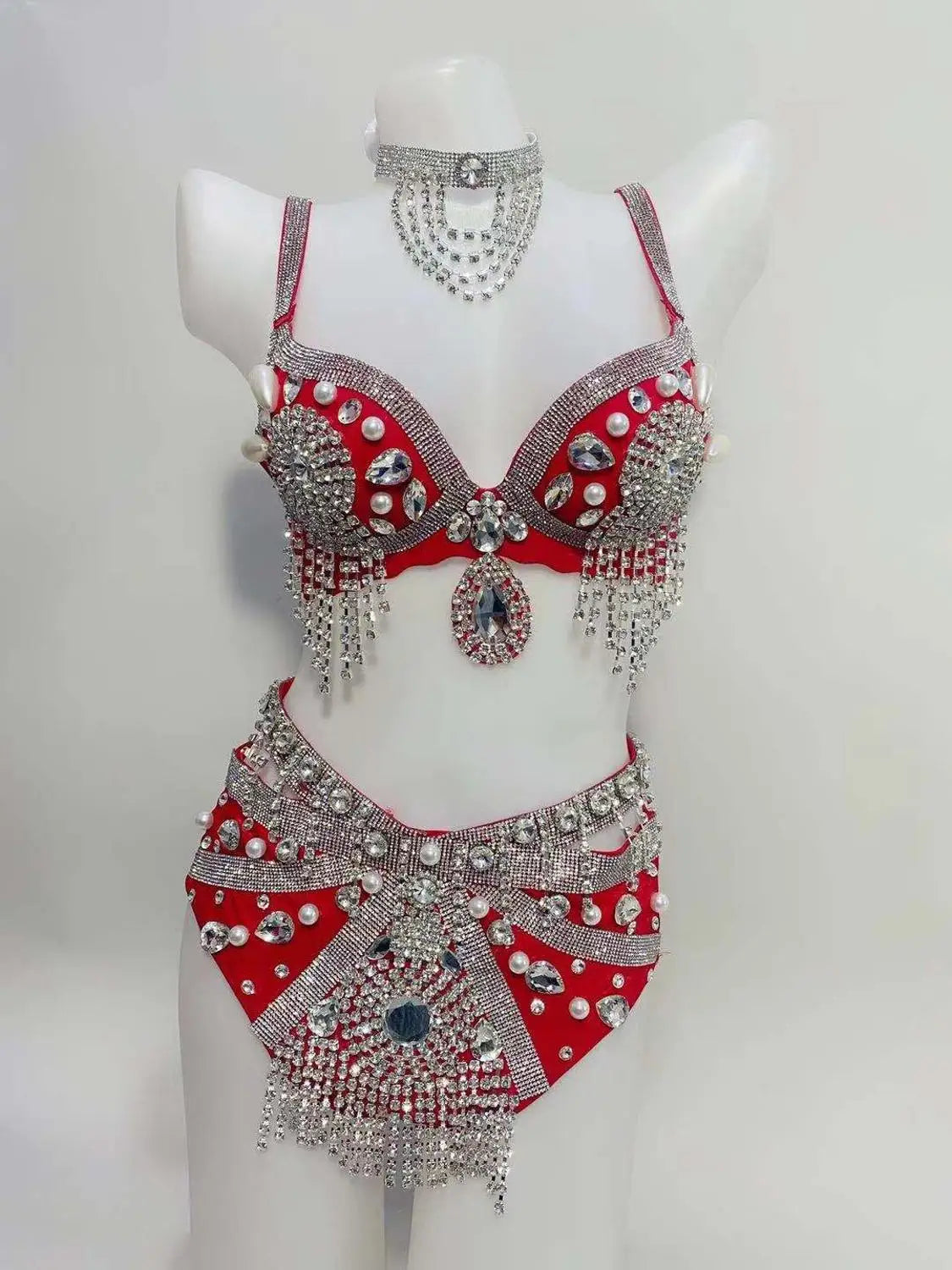 Gold Rhinestone Belly Dance Bikini Costume for Women