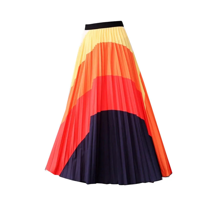 Casual Floral Midi Pleated Skirt For Women Fashion Printed Flower A Line Elastic High Waist Mid-length Skirt Female Ladies falda