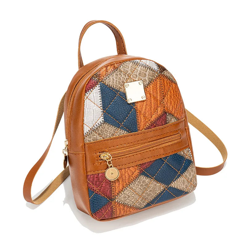 2025 New Women's Mini Backpack Vintage Geometric Pattern Backpacks Portable Small Schoolbag Shoulder Bag Students Summer Spring
