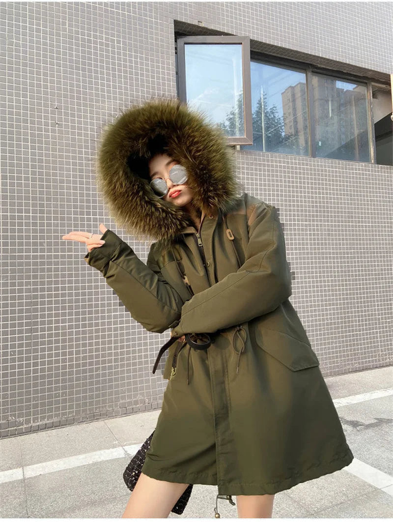 Winter Thick Warm Parkas Women Mink Detachable Inner Fur One Coat Long FauxFur Mink Cotton Jackets Female Hooded Chaquetas Mujer