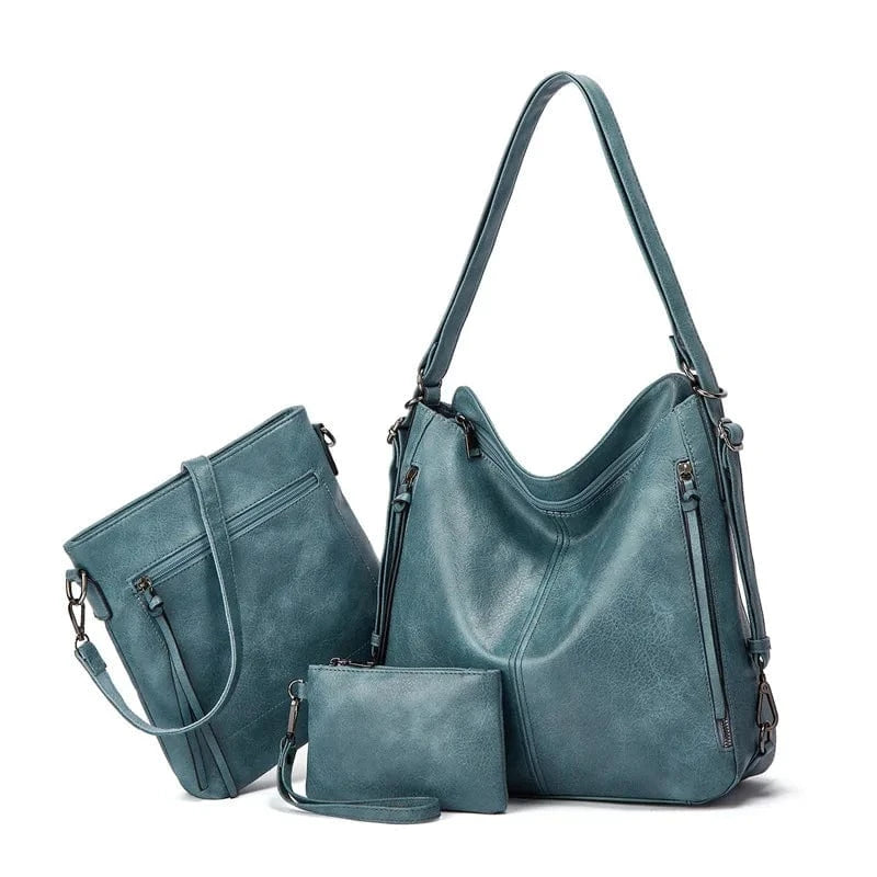 Hot Sale Large Capacity 3 Pieces Set PU Leather Tote Bag Ladies Purse Shoulder Messenger Cosmetic Bag Handbags Travel Backpack