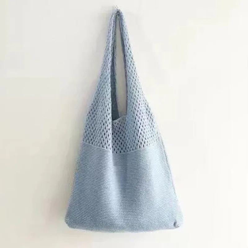 Custom Personalized Knitting Crochet Tote Bags Shoulder Handbags for Women Summer Beach Fashion Weaving Hollow Handbag