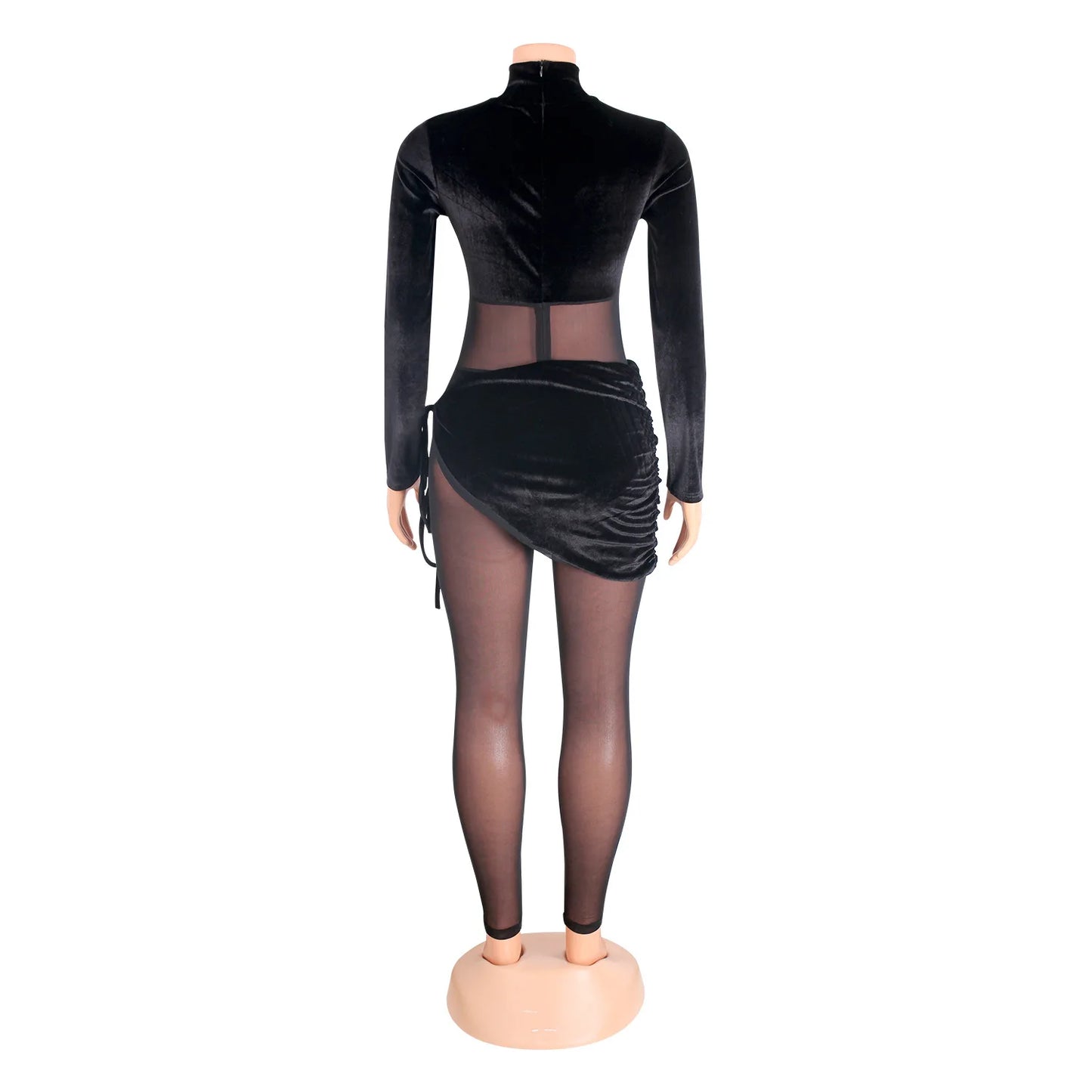 CM.YAYA Autumn Winter Women Long Sleeve Velvet Mesh Patchwork Jumpsuit Vintage Sexy Night Party Club One Piece Romper Playsuit
