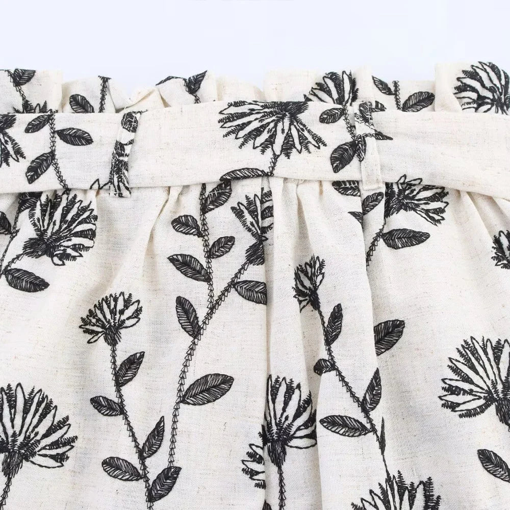 PB&ZA Women 2025 New Chic Fashion Embroidered Paper Bag Style Casual Shorts Skirts Vintage High Waist Female Skorts Mujer