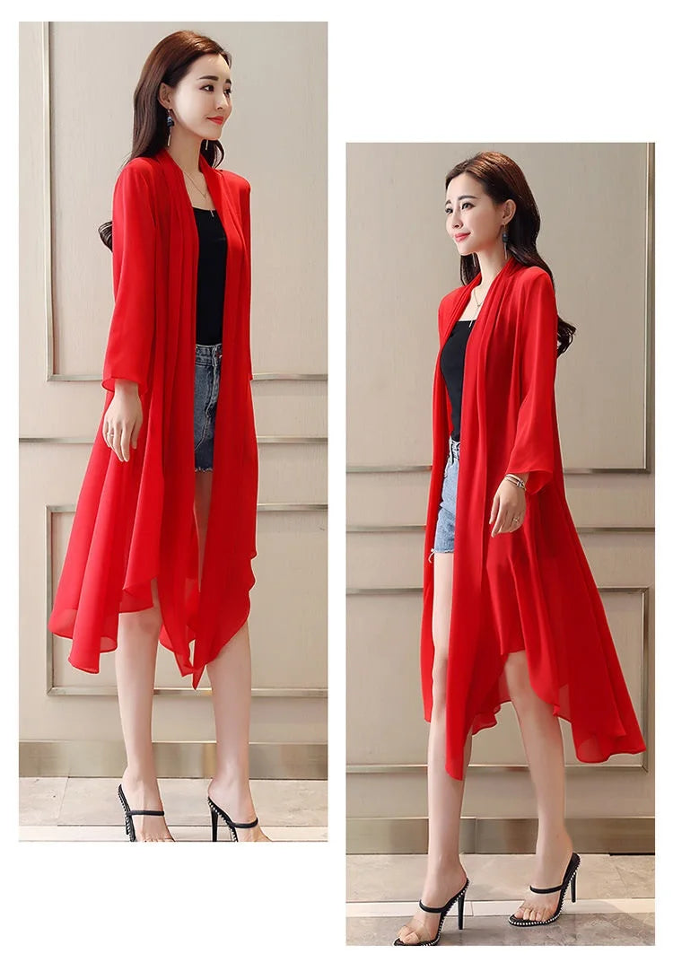 Women Clothing 2021Female Summer Thin Section Long Sun Protection Clothing Long Sleeve Shawl Chiffon Cardigan Trend Coat B19