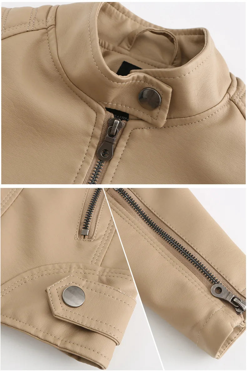 Women Leather Jacket 2025 Spring Autumn Black PU Leather Coat Stand-up Collar Motor Biker Jacket