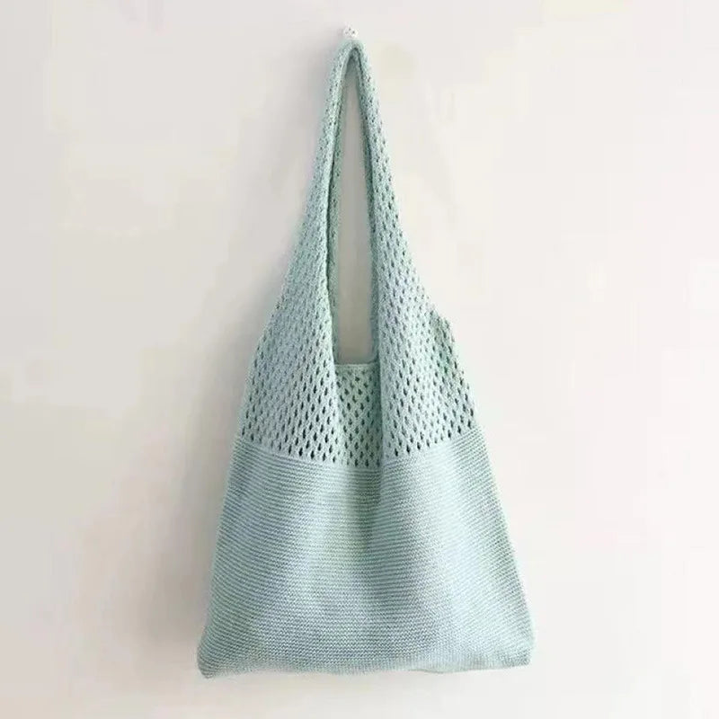 Custom Personalized Knitting Crochet Tote Bags Shoulder Handbags for Women Summer Beach Fashion Weaving Hollow Handbag