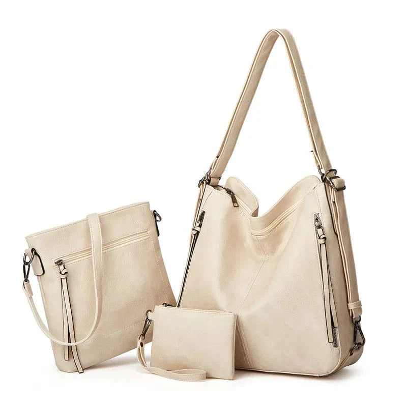 Hot Sale Large Capacity 3 Pieces Set PU Leather Tote Bag Ladies Purse Shoulder Messenger Cosmetic Bag Handbags Travel Backpack