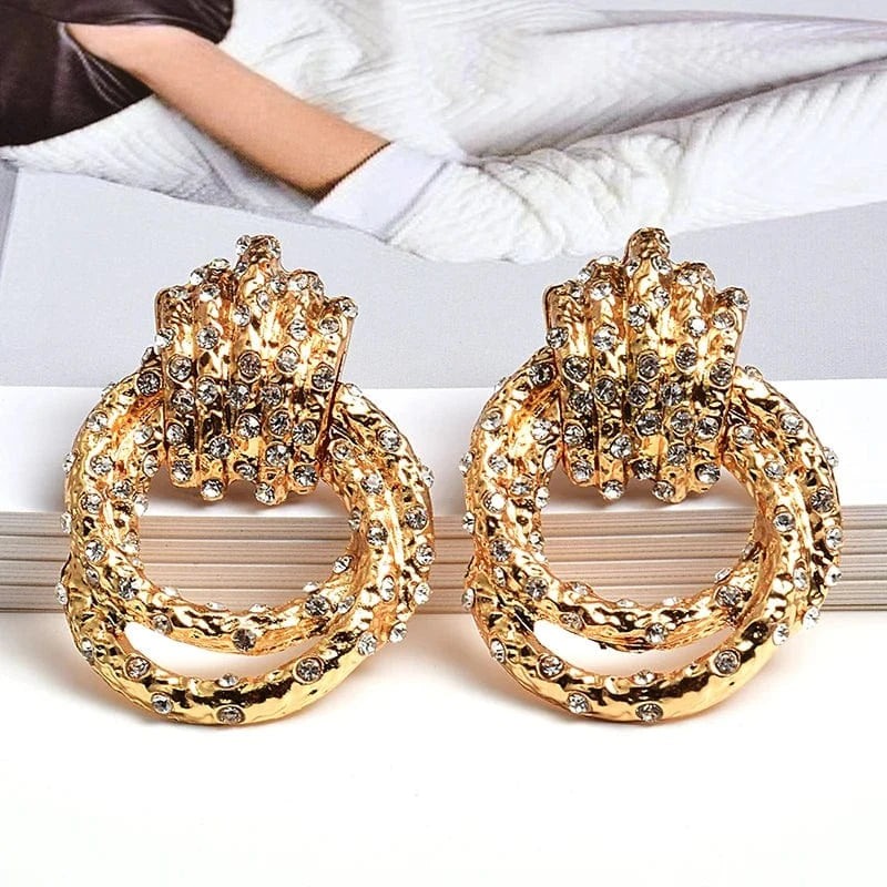 New Irregular Metal Gold Color Dangle Drop Earrings High-Quality Fashion Ctystals Jewelry Accessories For Women Wholesale