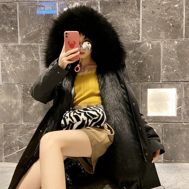 Winter Thick Warm Parkas Women Mink Detachable Inner Fur One Coat Long FauxFur Mink Cotton Jackets Female Hooded Chaquetas Mujer