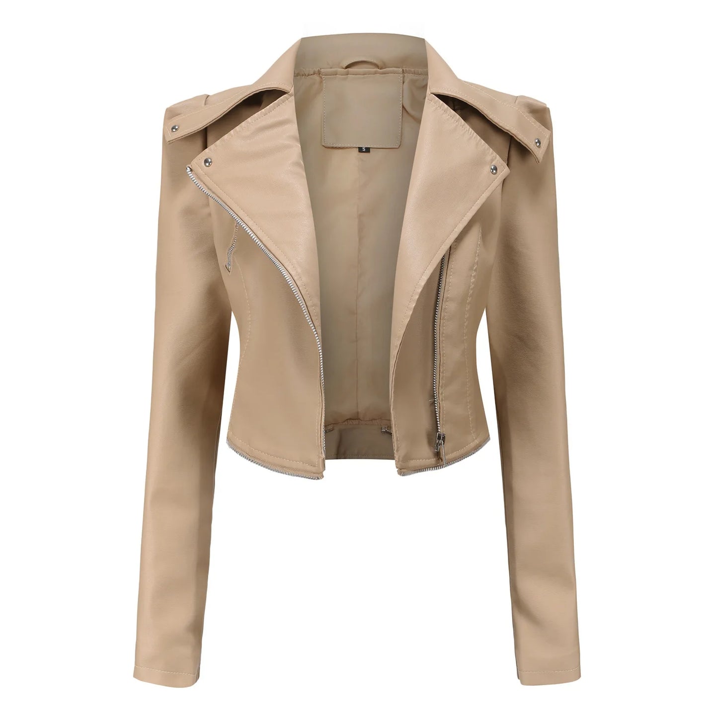 Spring Autumn Motorcycle PU Leather Jacket Women Casual Leather Coat Female Long Sleeve Turn-down Collar Solid Outwear