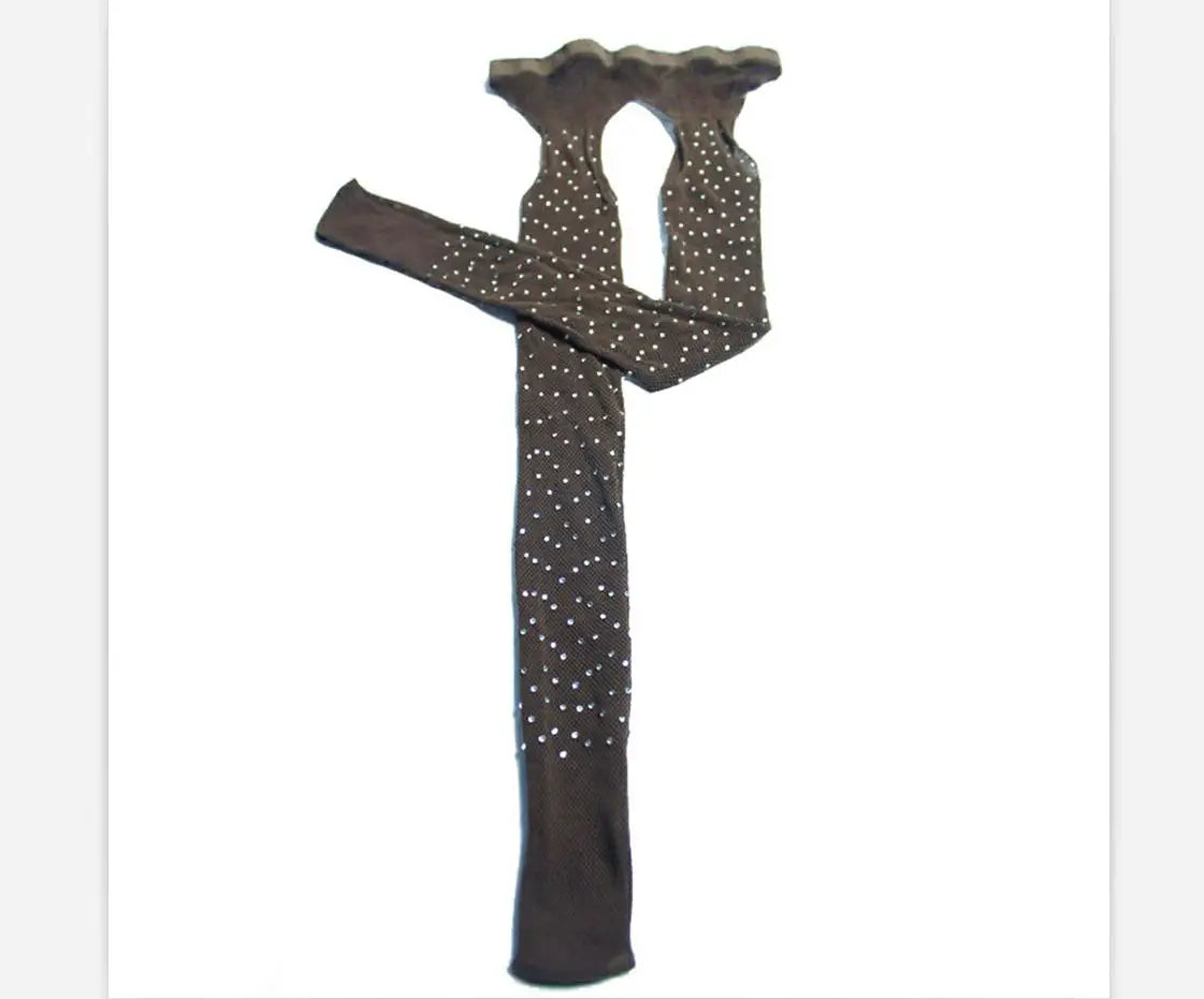 Women's Sexy Crystal Bling Stockings Rhinestone Fishnet Flash Mesh Ladies Skinny Sequins Pantyhose for Female Night Clubwear