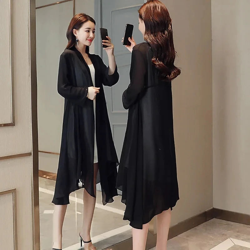 Women Clothing 2021Female Summer Thin Section Long Sun Protection Clothing Long Sleeve Shawl Chiffon Cardigan Trend Coat B19