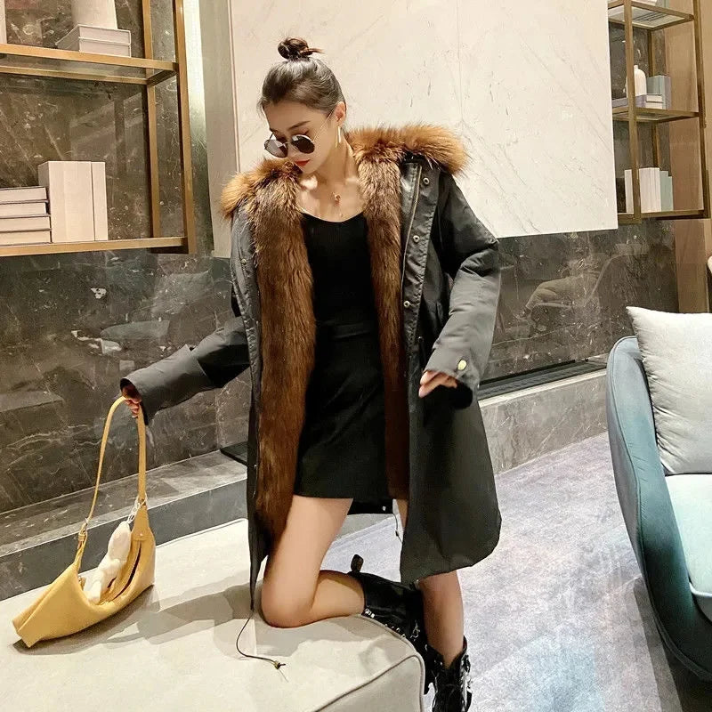 Winter Thick Warm Parkas Women Mink Detachable Inner Fur One Coat Long FauxFur Mink Cotton Jackets Female Hooded Chaquetas Mujer