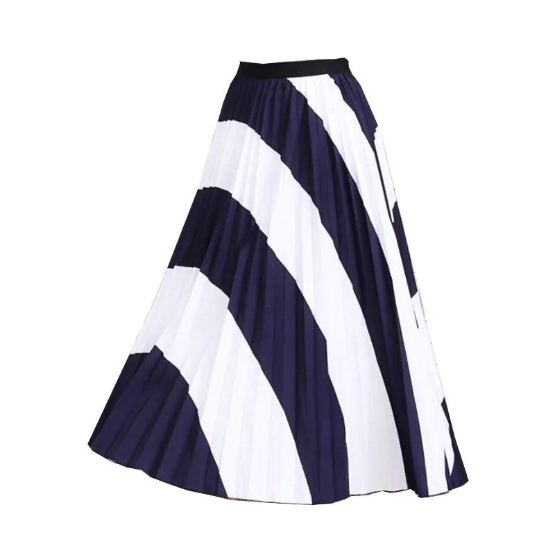 Casual Floral Midi Pleated Skirt For Women Fashion Printed Flower A Line Elastic High Waist Mid-length Skirt Female Ladies falda