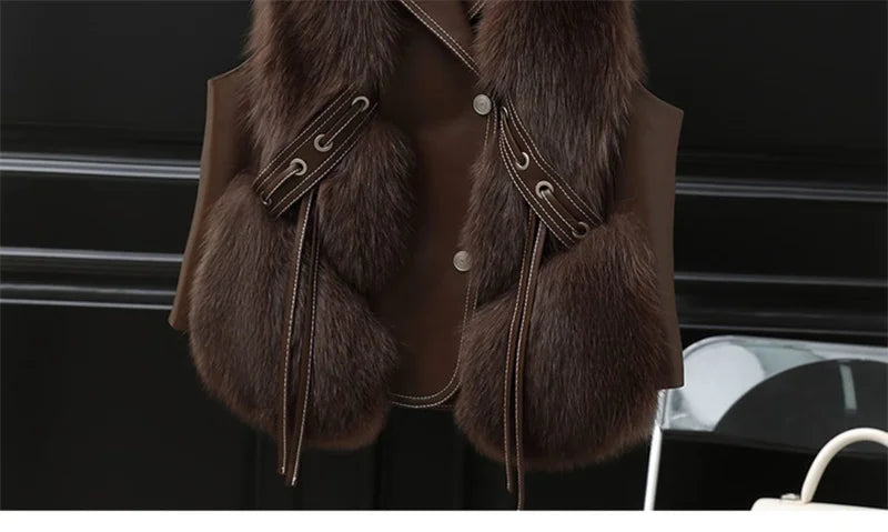High Quality Imitation Fox Fur Vest Jacket Women Fur Vest Jacket 2024 Winter Waistcoat Short Fur Vest Female Vestcoat Sleeveless