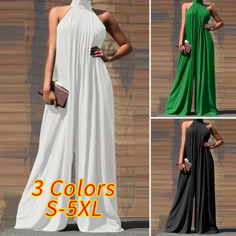 ZANZEA 2024 Summer Women Party Elegant Jumpsuits Wide Leg Rompers Solid Color Wide Leg Playsuits Holiday Chic Sleeveless Overall