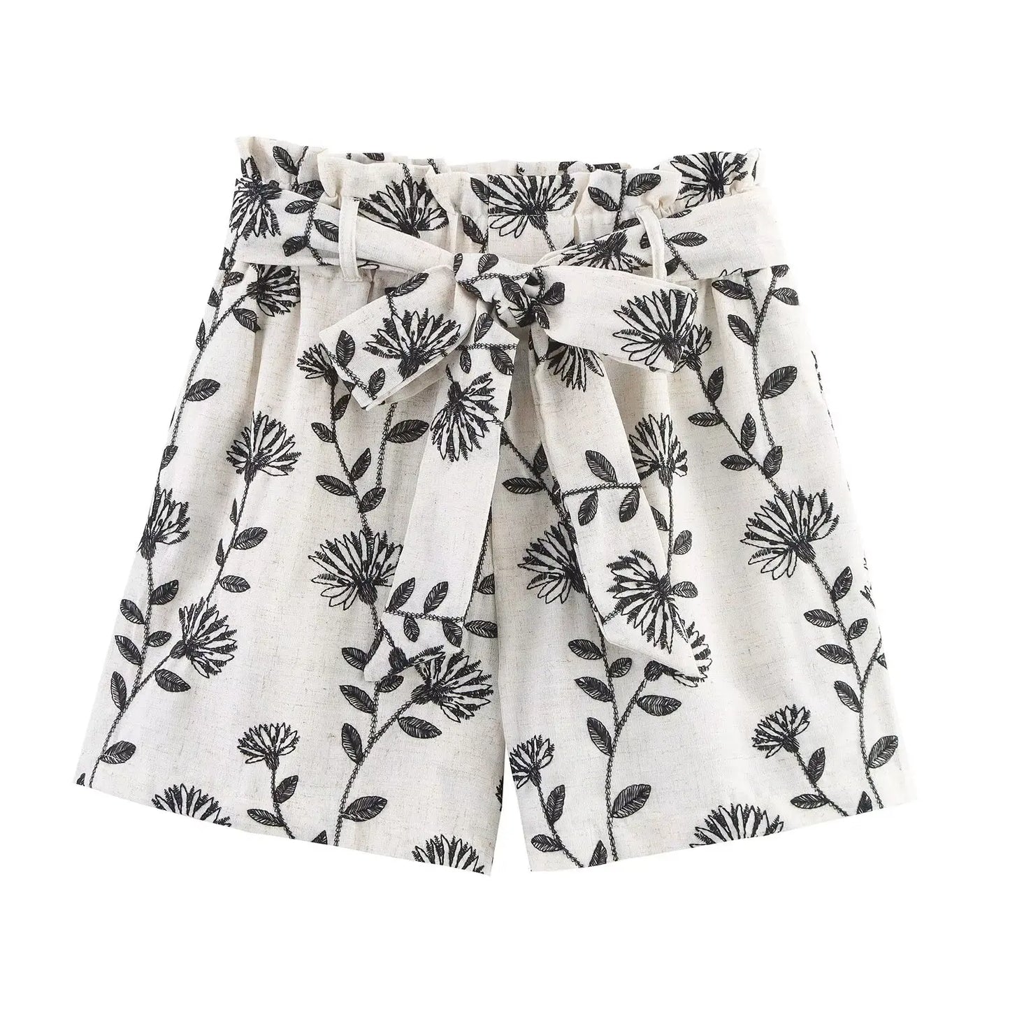 PB&ZA Women 2025 New Chic Fashion Embroidered Paper Bag Style Casual Shorts Skirts Vintage High Waist Female Skorts Mujer