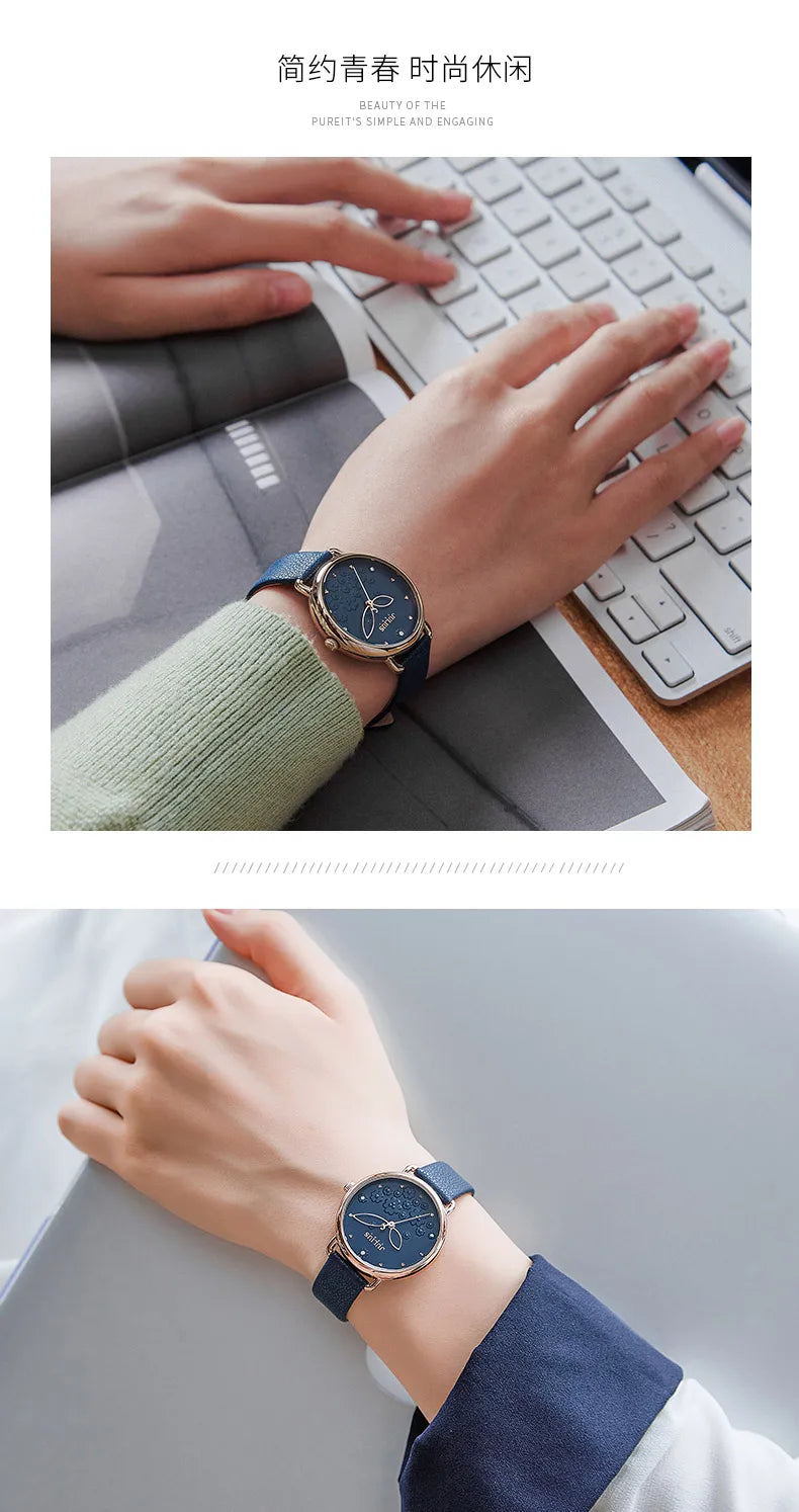 Four-leaf Clover Flower Elegant Women's Watch Japan Mov't Lady Hours Fine Fashion Real Leather Bracelet Girl's Gift Julius Box