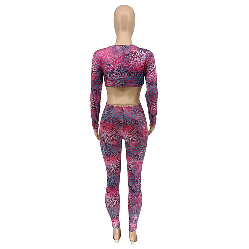 Sexy Hollow Out Rompers Womens Jumpsuit Long Sleeve Snakeskin Printed Club Wear Skinny Slim Party Jumpsuits Bodycon Overalls